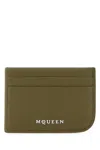 Alexander Mcqueen Army Green Leather Card Holder In Green