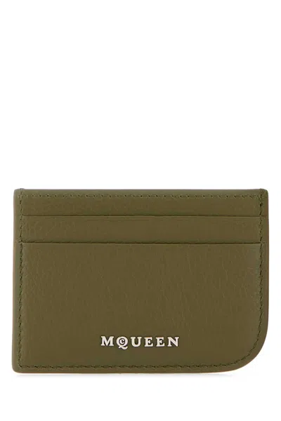 Alexander Mcqueen Army Green Leather Card Holder