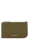 Alexander Mcqueen Men Army Green Leather Card Holder In Militarysilver