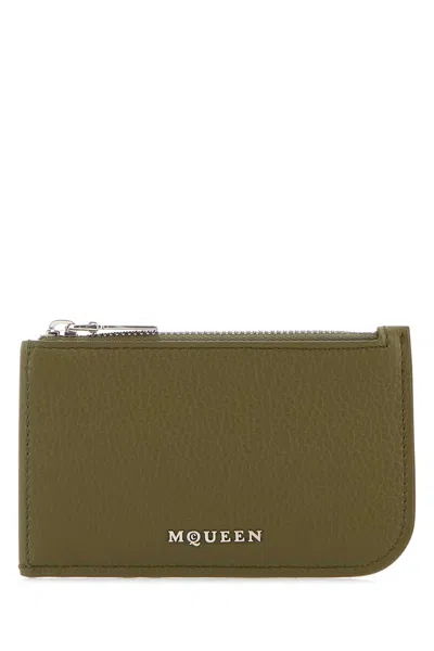 ALEXANDER MCQUEEN ARMY GREEN LEATHER CARD HOLDER