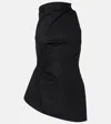 Alexander Mcqueen Asymmetric Gathered Cotton-blend Blouse In Black
