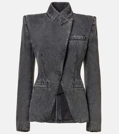 Alexander Mcqueen Twisted Stitching Denim Jacket In Black