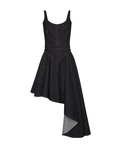 ALEXANDER MCQUEEN ALEXANDER MCQUEEN ASYMMETRIC RUFFLED DENIM DRESS