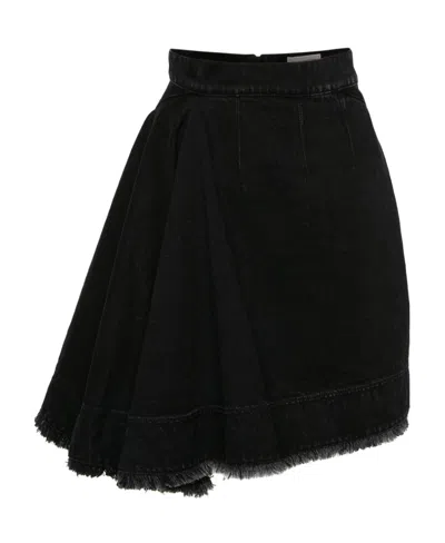 Alexander Mcqueen Asymmetric Denim Skort In Black