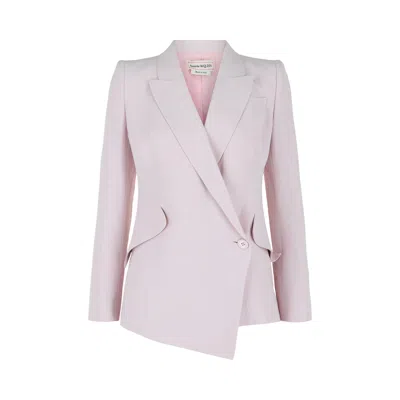Pre-owned Alexander Mcqueen Asymmetric Double Breasted Blazer 'porcelain' | Pink | Women's Size 38