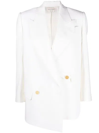 Alexander Mcqueen Oversized-shoulder Wool Suit Jacket In White