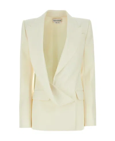 Alexander Mcqueen Asymmetric Double-breasted Tailored Blazer In White