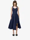 Alexander Mcqueen Asymmetric Draped Midi Dress In Blue Navy