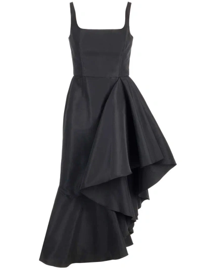 Alexander Mcqueen Asymmetric Drape Midi Dress In Black