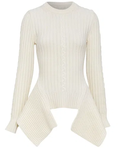 Pre-owned Alexander Mcqueen Asymmetric Drape Peplum Sweater In White/cream