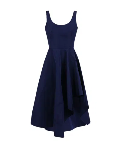 Alexander Mcqueen Asymmetric Draped Midi Dress In Blue
