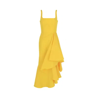 Pre-owned Alexander Mcqueen Asymmetric Draped Midi Dress 'bright Yellow' | Women's Size 40