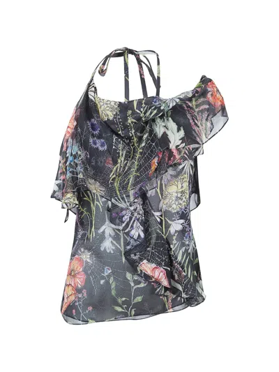 Alexander Mcqueen Asymmetric Floral Print Top In Multi