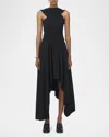 Alexander Mcqueen Gathered Asymmetric Cotton Jersey Midi Dress In Black