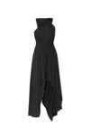 Alexander Mcqueen Gathered Asymmetric Cotton Jersey Midi Dress In Nero