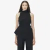 Alexander Mcqueen Asymmetric Gathered Cotton-blend Blouse In Black