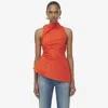 Alexander Mcqueen Asymmetric Gathered Cotton-blend Blouse In Burnt Orange