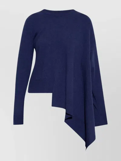 Alexander Mcqueen Asymmetric Hem Long Sleeve Knitwear Top In Blue