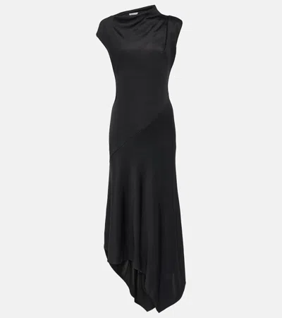Alexander Mcqueen Asymmetric Jersey Midi Dress In Black