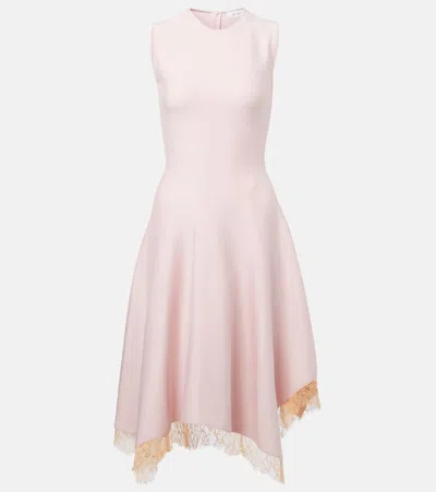 Alexander Mcqueen Asymmetric Lace-trimmed Midi Dress