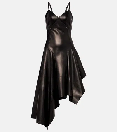 Alexander Mcqueen Asymmetric Leather Midi Dress