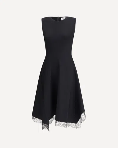 Alexander Mcqueen Asymmetric Midi Dress In Black