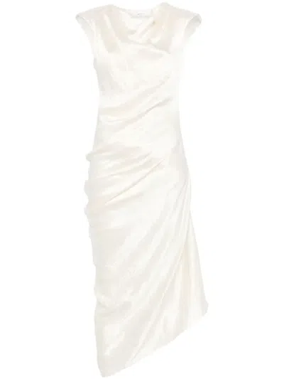 Alexander Mcqueen Asymmetric Midi Dress In Neutrals