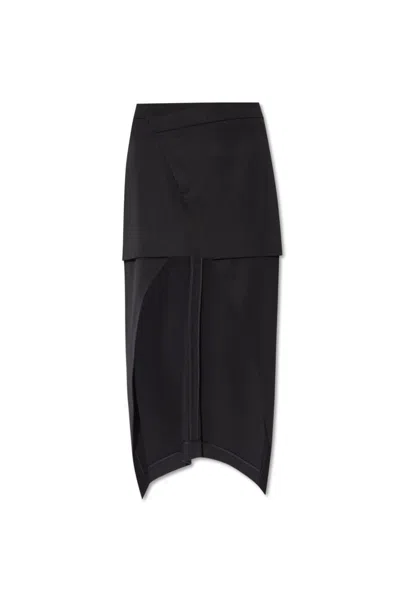 Alexander Mcqueen Layered High Low Wool Skirt In Black
