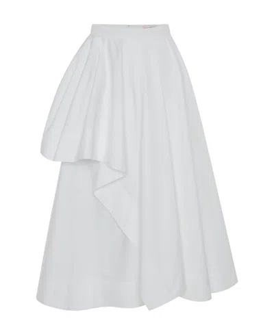 Alexander Mcqueen Asymmetric Pleated Midi Skirt In White