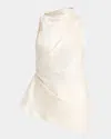 Alexander Mcqueen Mcqueen Asymmetric Crinkled Satin Top In Oyster