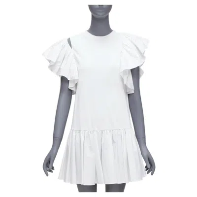 Pre-owned Alexander Mcqueen Asymmetric Ruffle Sleeve Drop Waist Flared Dress It36 Xxs In Gray