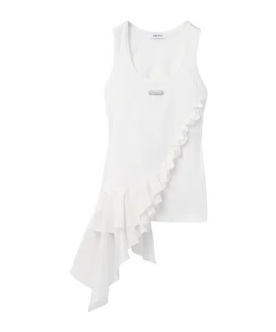 Alexander Mcqueen Asymmetric Ruffle Tank Top In White