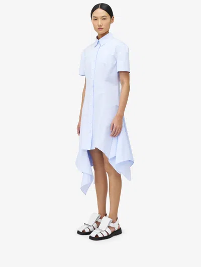 Alexander Mcqueen Asymmetric Shirt Dress In Shirting Blue