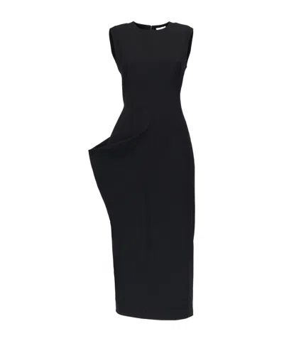 Alexander Mcqueen Asymmetric Wool Pencil Dress In Black
