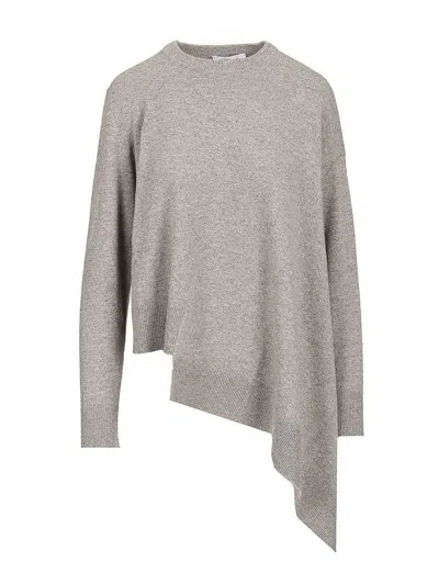 Alexander Mcqueen Asymmetrical Cashmere Crew Neck Sweater In Gray