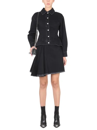 Alexander Mcqueen Asymmetrical Cotton Mini Skirt In Black