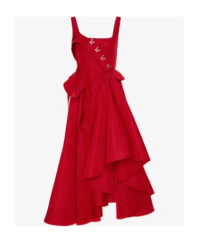 Alexander Mcqueen Asymmetrical Draped Dress In Red