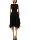 Alexander Mcqueen Asymmetric Hem Lace Trim Sleeveless Dress In Black