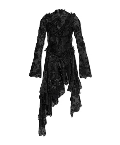 Alexander Mcqueen Asymmetrical Long-sleeve Dress In Black