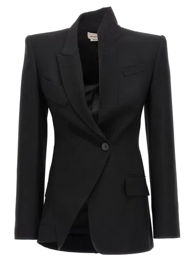 Alexander Mcqueen Asymmetrical Tailored Blazer In Black