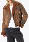 Alexander Mcqueen Aviator Shearling And Leather Short Jacket In Brown