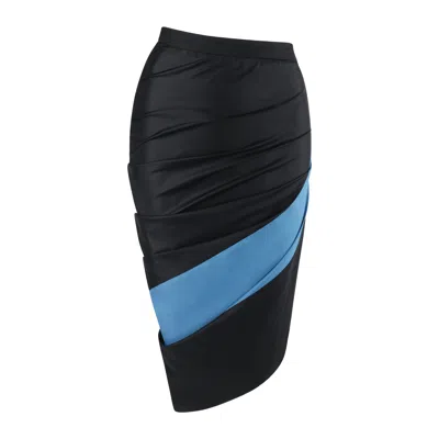 Pre-owned Alexander Mcqueen A/w 1997 Color Blocked Asymmetrical Ruched Pencil Skirt In Black