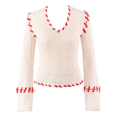 Pre-owned Alexander Mcqueen A/w 1999 "the Overlook" Cream Knit Ribbon Stitched Sweater In White