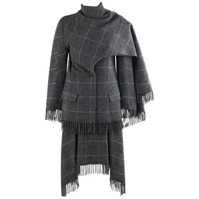 Pre-owned Alexander Mcqueen A/w 1999 “the Overlook” Gray Check Fringe Jacket Skirt Set