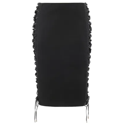 Pre-owned Alexander Mcqueen A/w 2002 "supercalifragilistic" Silk Lace Up Pencil Skirt In Black