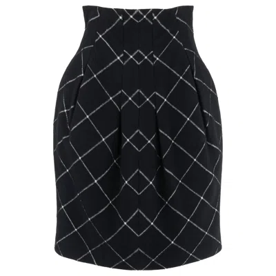 Pre-owned Alexander Mcqueen A/w 2008 Black White Wool Plaid Pleated Knee Length Skirt
