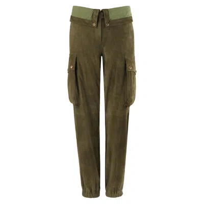 Pre-owned Alexander Mcqueen A/w 2009 Army Green Suede Leather Cargo Pant Fold Over Joggers