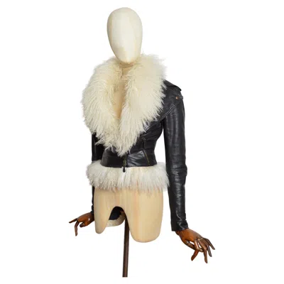 Pre-owned Alexander Mcqueen A/w 2009 Black Leather Biker Jacket With Mongolian Lamb Collar