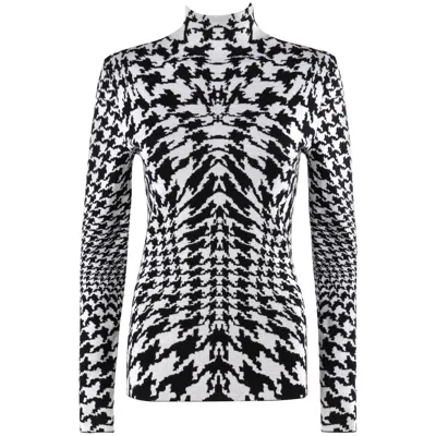 Pre-owned Alexander Mcqueen A/w 2009 “horn Of Plenty” Dogtooth Knit Mock Neck Sweater Top In Black