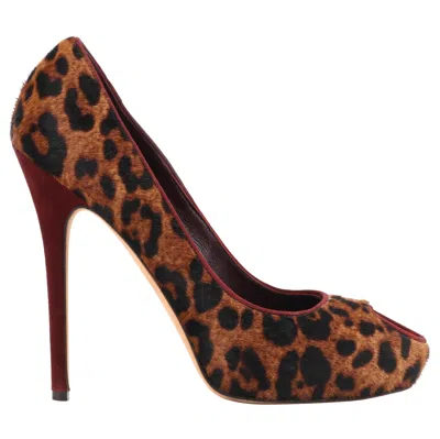 Pre-owned Alexander Mcqueen A/w 2011 Leopard Pony Hair Heart Peep Toe Platform Pumps Shoes In Brown